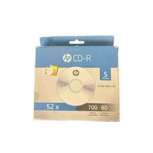 Pack of 5 HP CD-R 52x, 700MB Data, 80min Music in slim‎ jewel case